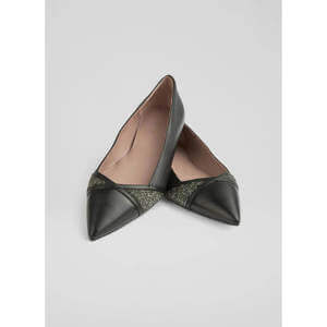 L.K. Bennett Diane Leather Crystal Black Detail Pointed Flats